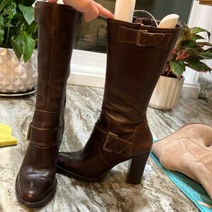 Elegant Brown Leather Boots, Sz 8.5